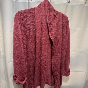 Karen Scott Maroon Open-Front Cardigan